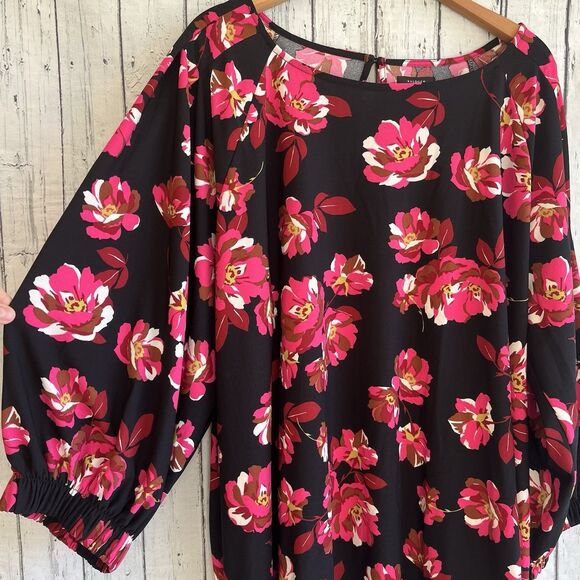 Halogen Womens Dark Floral Top Size 4X Bishop Sleeves Office Bloomcore Heavy - Picture 6 of 12